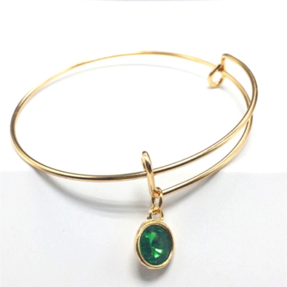 New Green May Birthstone  Gold Bangle Bracelet.
